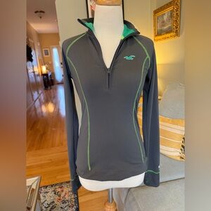 Hollister Black and Green Zip-Up Sweatshirt